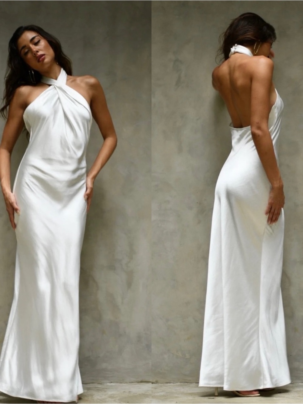 Meshki Laura Halter Satin Gown Dress Bridal White Size Small